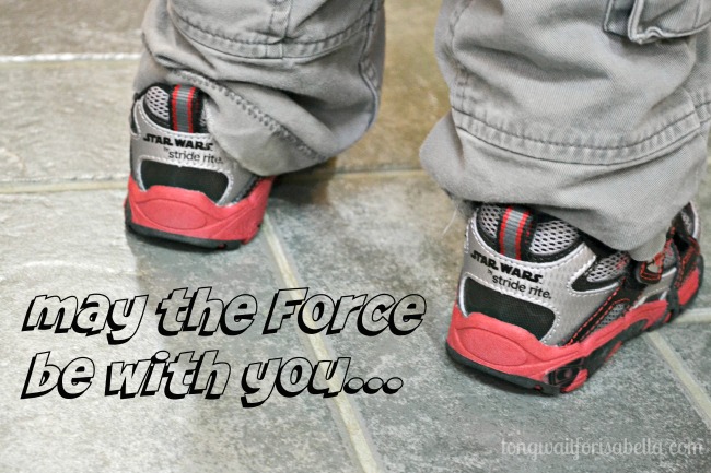 He s in LOVE with his Star Wars Shoes