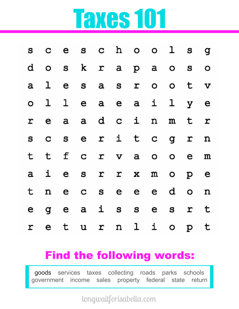 Taxes 101 Word Search Puzzle
