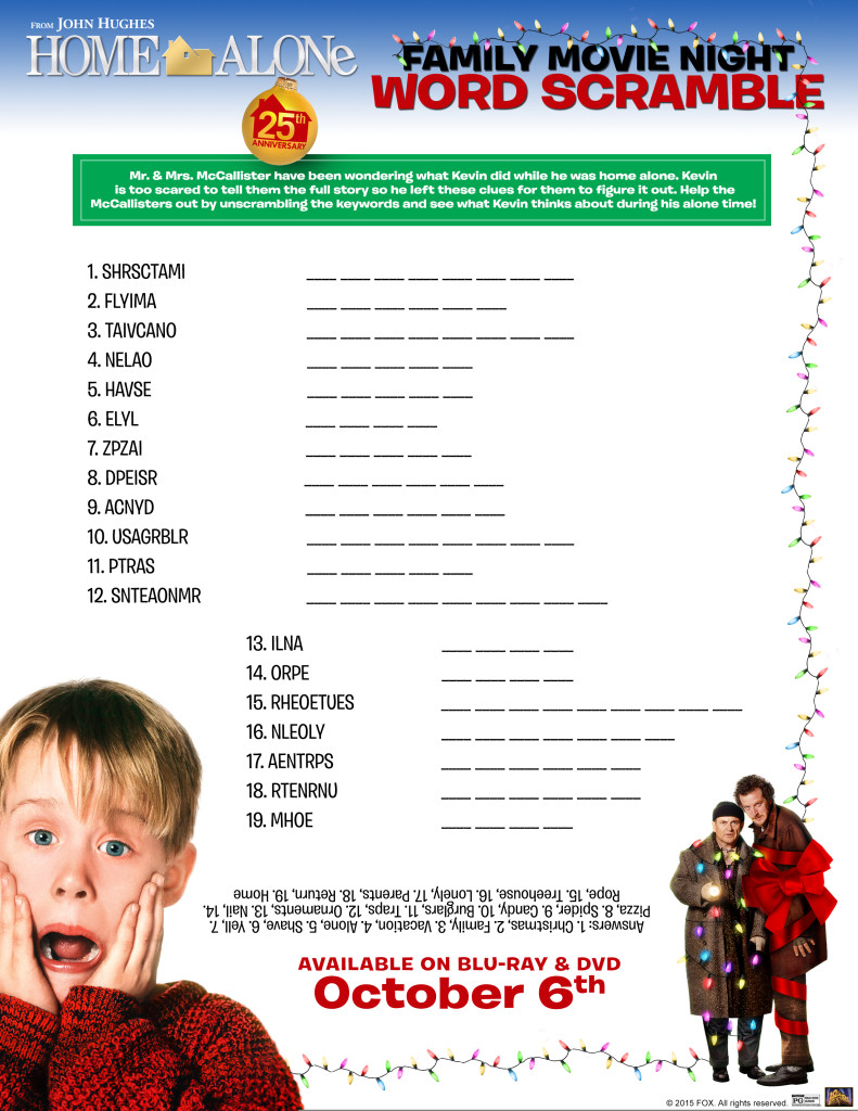 Home Alone Worksheet Word Scramble