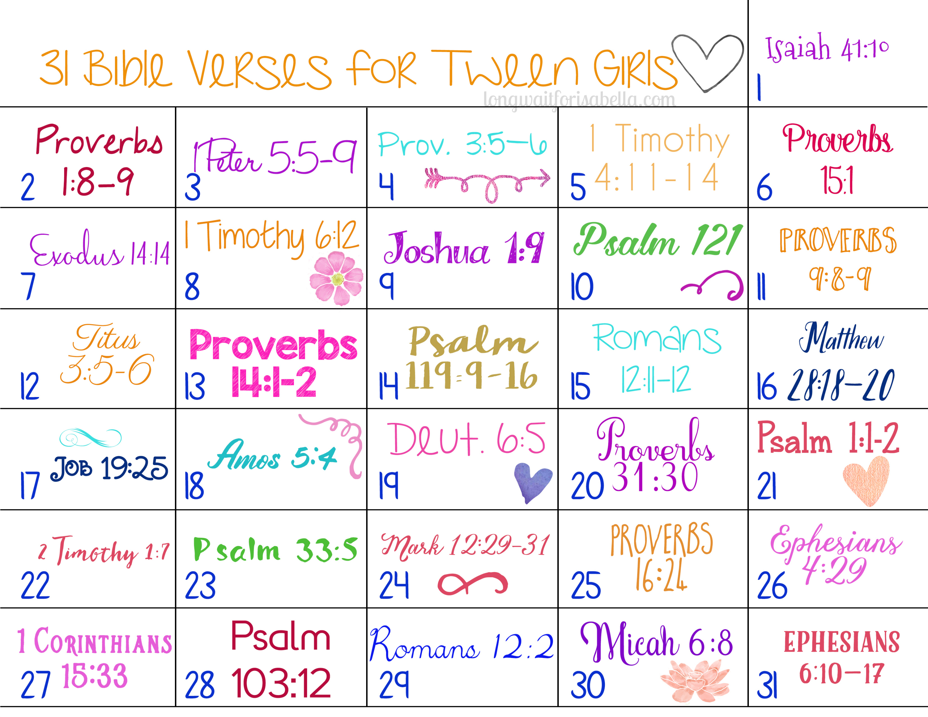 31 Days of Bible Verses for Tweens (+ printable calendar)