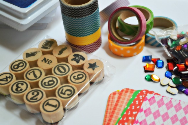 stamps and washi tape for journaling