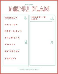 weekly menu dinner plan