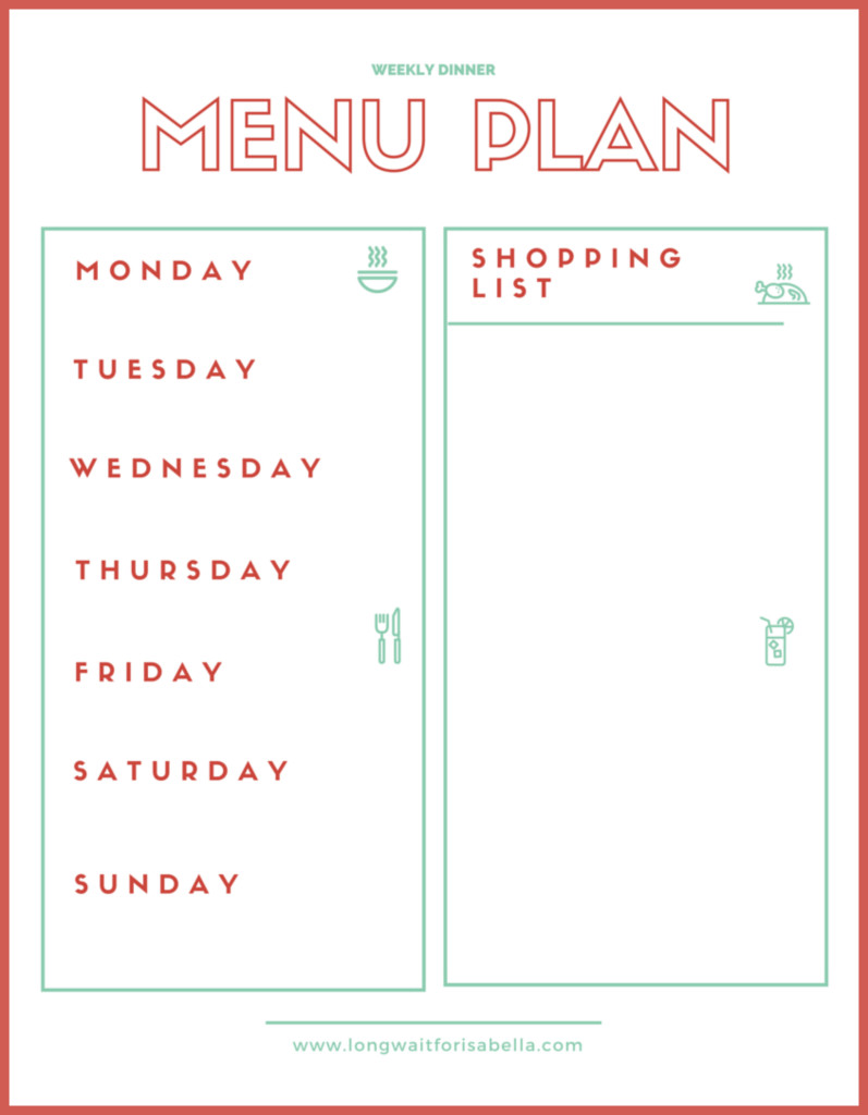 weekly menu dinner plan