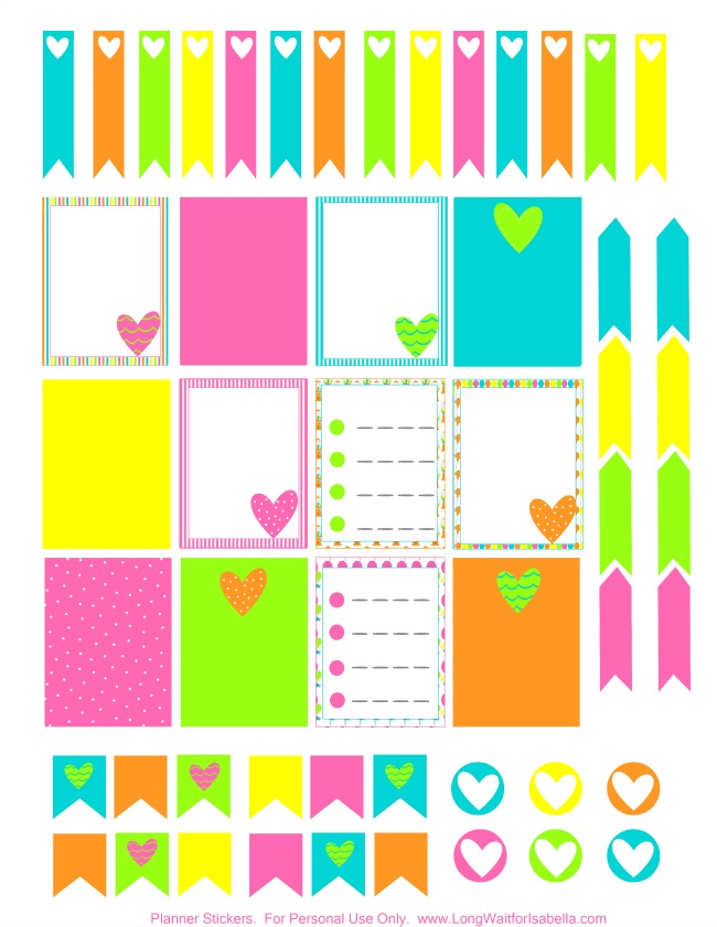 Printable Bright Hearts Planner Stickers