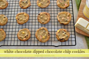 Springtime White Chocolate Dipped Chocolate Chip Cookies