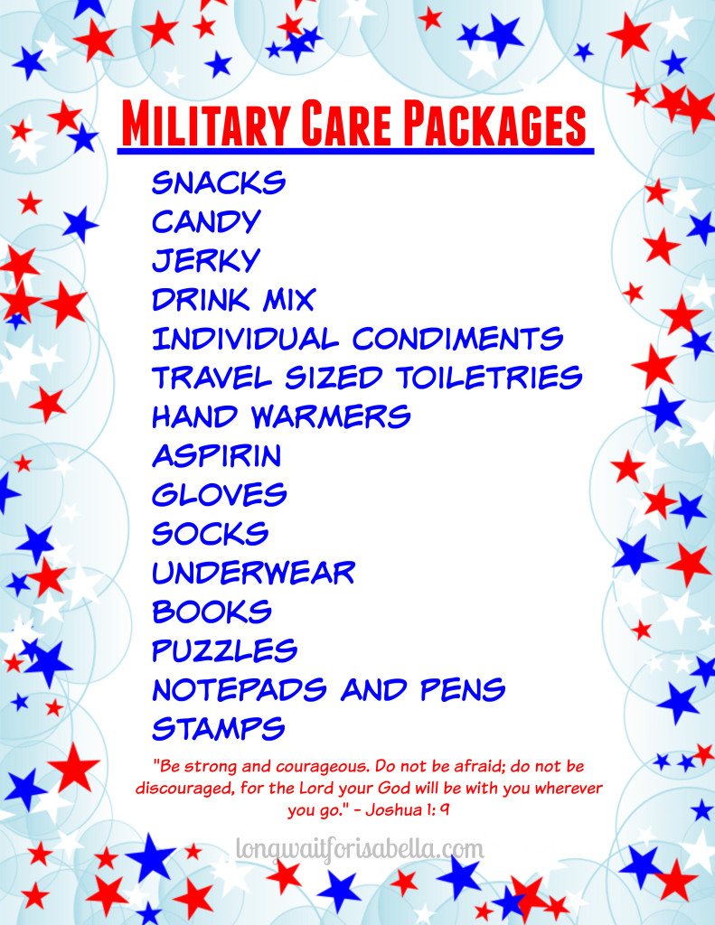 Printable Military Care Package List and Gift Ideas