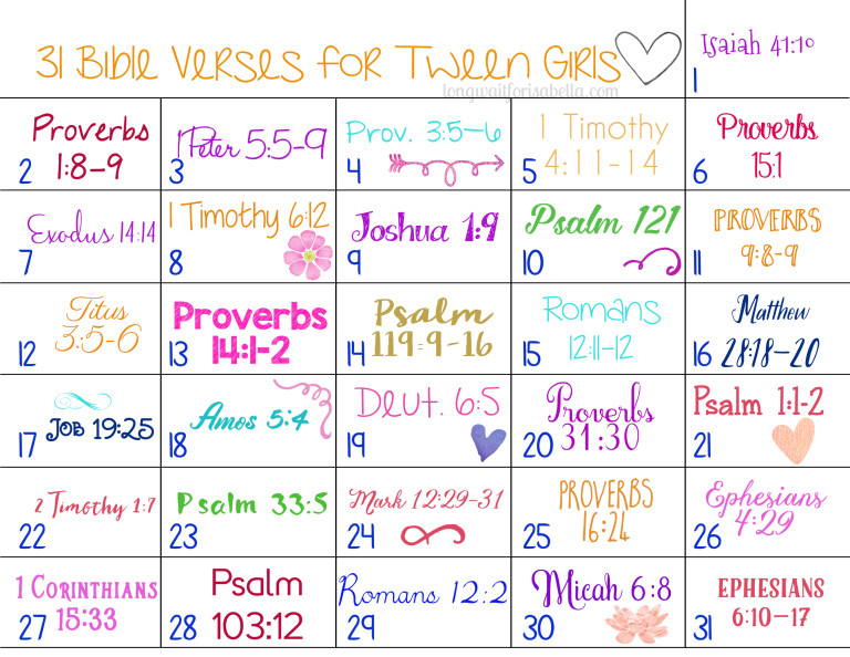 31 Days of Bible Verses for Tweens (+ printable calendar)