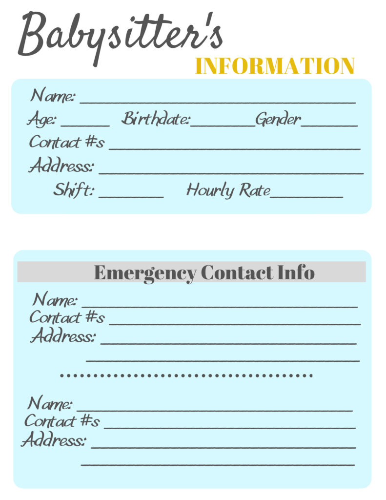 Babysitter Information Sheets